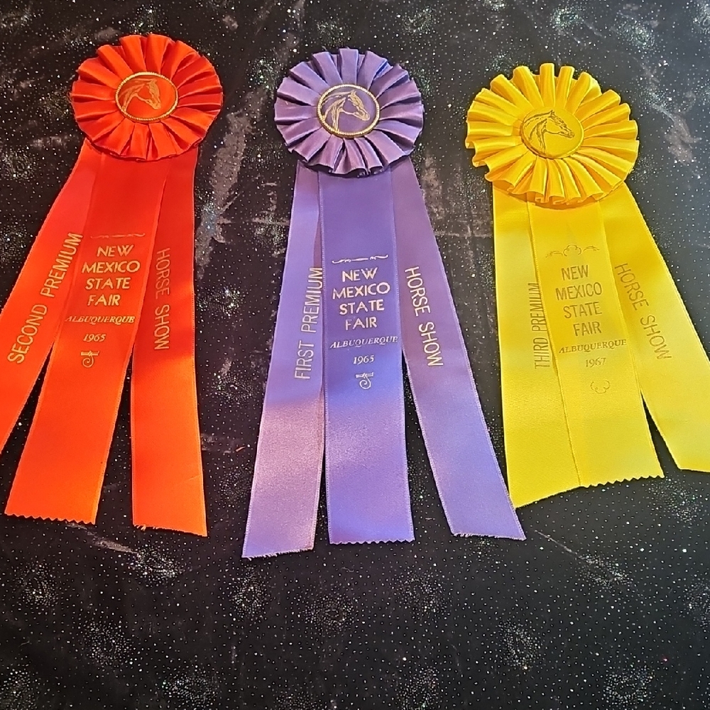 3 original from 1965 1967 NM Albuquerque State Fair Horse Show ribbons rosettes - Picture 3 of 13